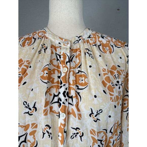 Joie Womens Fano Button Front Balloon Sleeve Top S Small Orange Floral Cotton - Picture 2 of 8